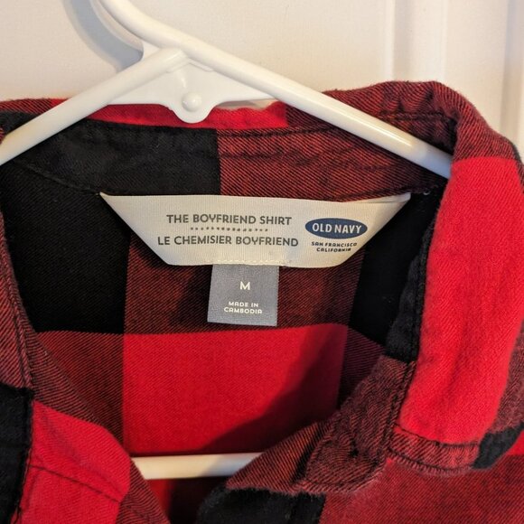 Old Navy Boyfriend Fit Buffalo Plaid Red and Black Button Front Flannel Shirt M - Picture 3 of 7